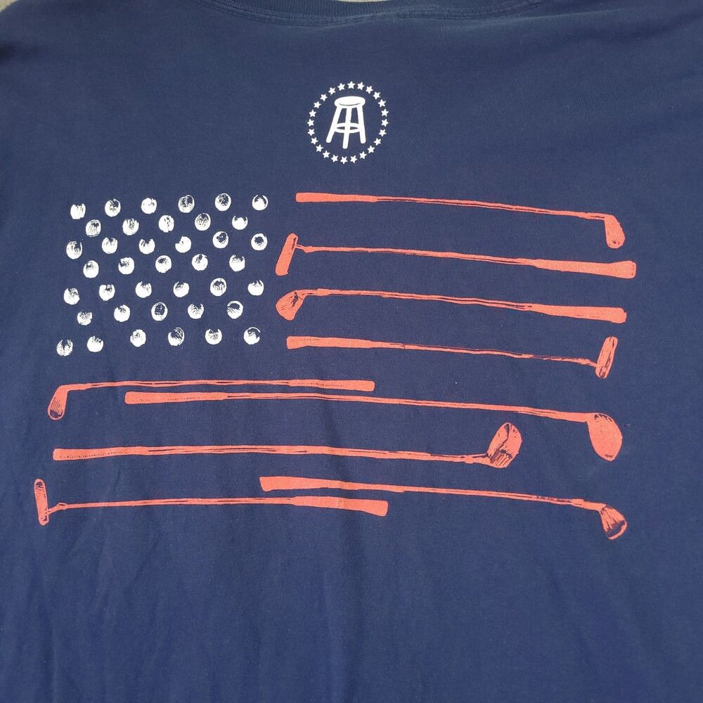 Barstool Sports Golf Tshirt Mens Navy Blue 2XL Cotton Long Sleeve Pocket US Flag
